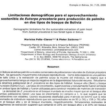 Limitaciones demográficas para el aprovechamiento sostenible de Euterpe precatoria para producción de palmito: en dos tipos de bosque de Bolivia.