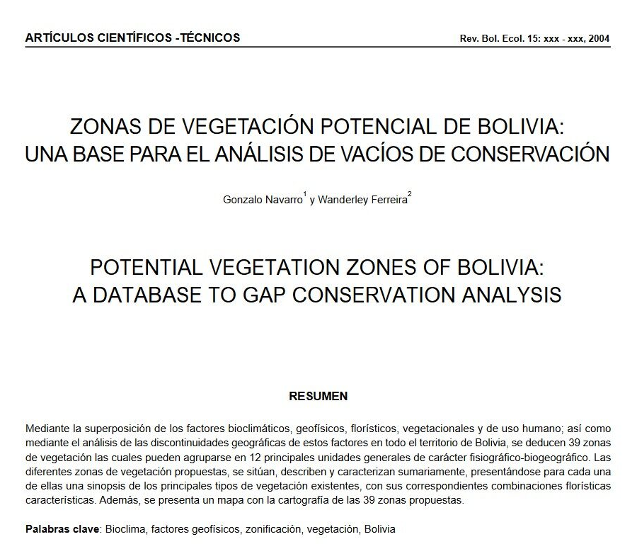 Zonas de Vegetación Potencial de Bolivia